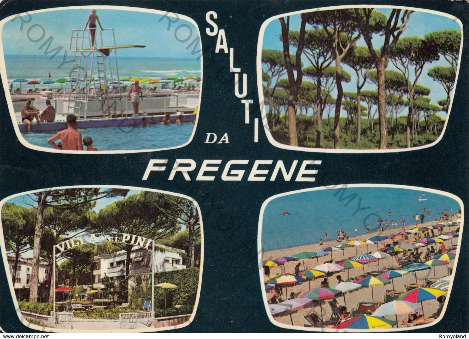 CARTOLINA  FREGENE,FIUMICINO,ROMA,LAZIO,SALUTI,SPIAGGIA,MARE,ESTATE,VACANZA,BARCHE A VELA,BELLA ITALIA,VIAGGIATA 1970 - Fiumicino