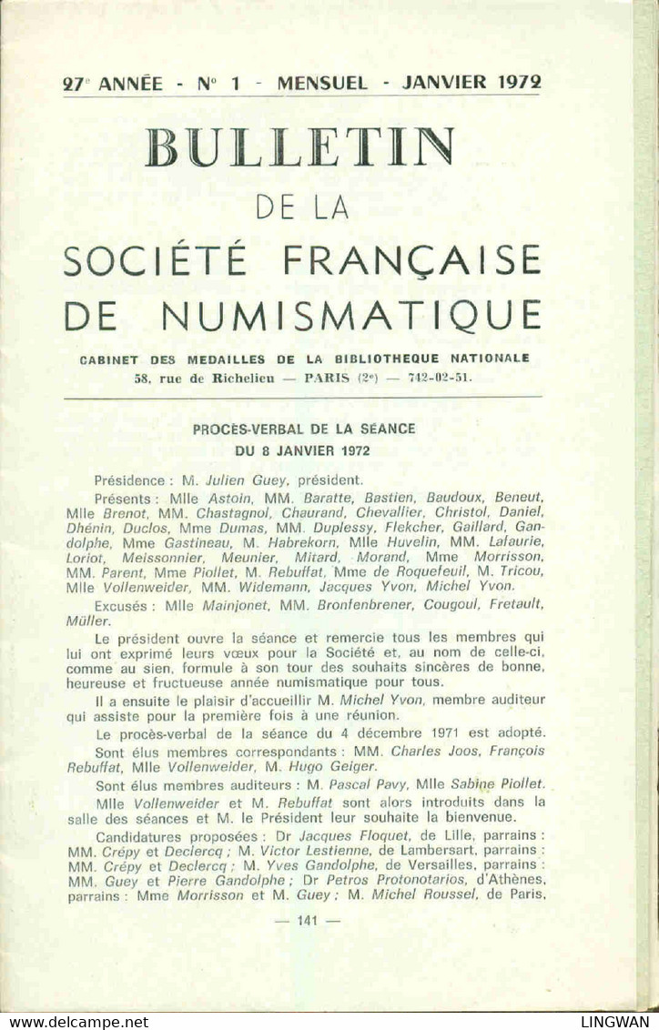Bulletin De La Société Française De Numismatique . No 1 - Livres & Logiciels