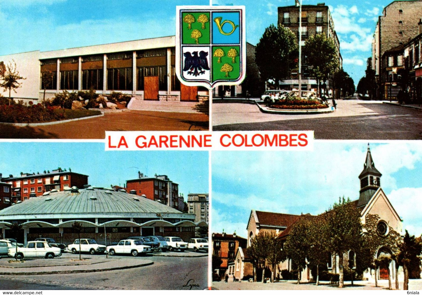 9550 LA GARENNE COLOMBES La Salle Des Fêtes, Place Maréchal Leclerc, Le Marché, L'Eglise (voitures) ( Recto-verso) - La Garenne Colombes