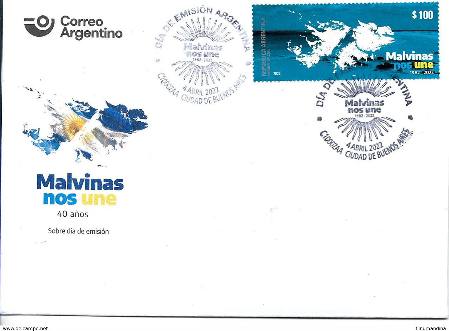 #75101 ARGENTINE,ARGENTINA 2022 MALVINAS (FALKLAND) WAR 40°REMEMBERING MAP FDC - Unused Stamps