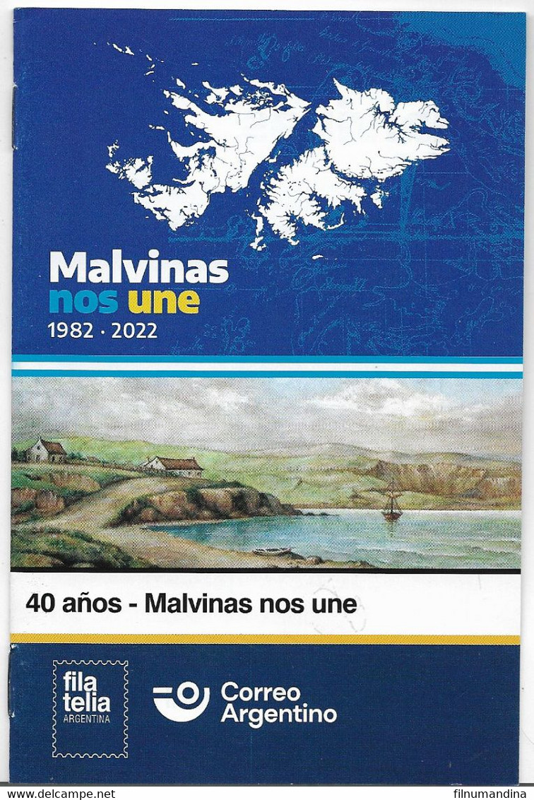 #75102 ARGENTINE,ARGENTINA 2022 MALVINAS (FALKLAND) WAR 40°REMEMBERING MAP POST OFFICIAL BROCHURE - Unused Stamps