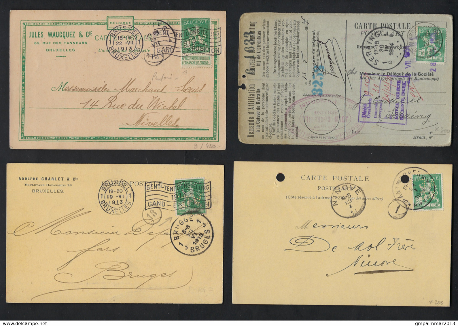 PERFIN / PERFO 4 Postkaarten Allen Met Nr. 110 PELLENS En Verschillende Firmaperforaties ; Staat Zie 2 Scans ! LOT 179 - 1909-34