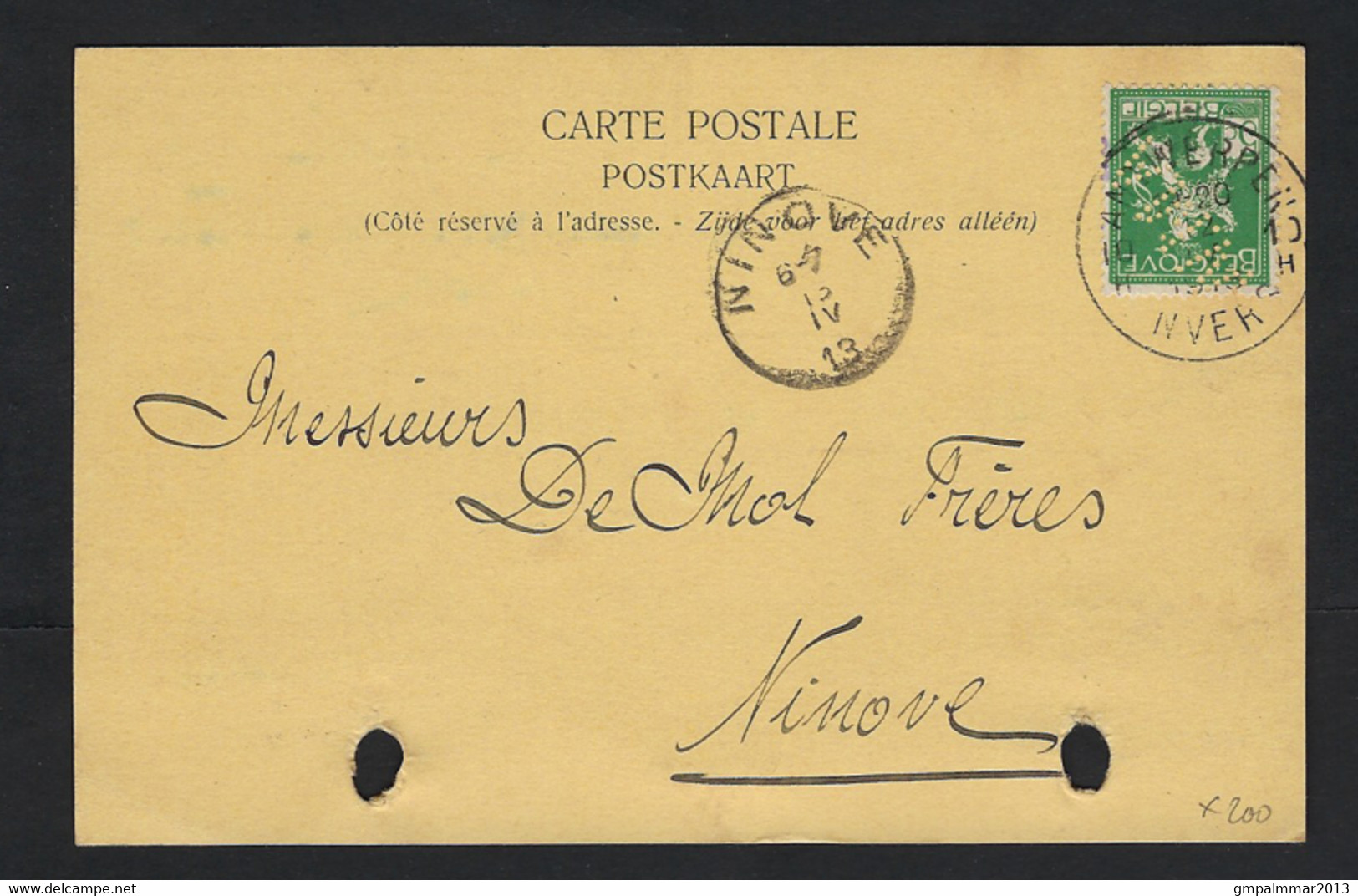 PERFIN / PERFO Postkaart Met Nr. 110 PELLENS En Firmaperforatie AMW Van AGENCE MARITIME WALFORD ; Zie 2 Scans ! LOT 179 - 1909-34