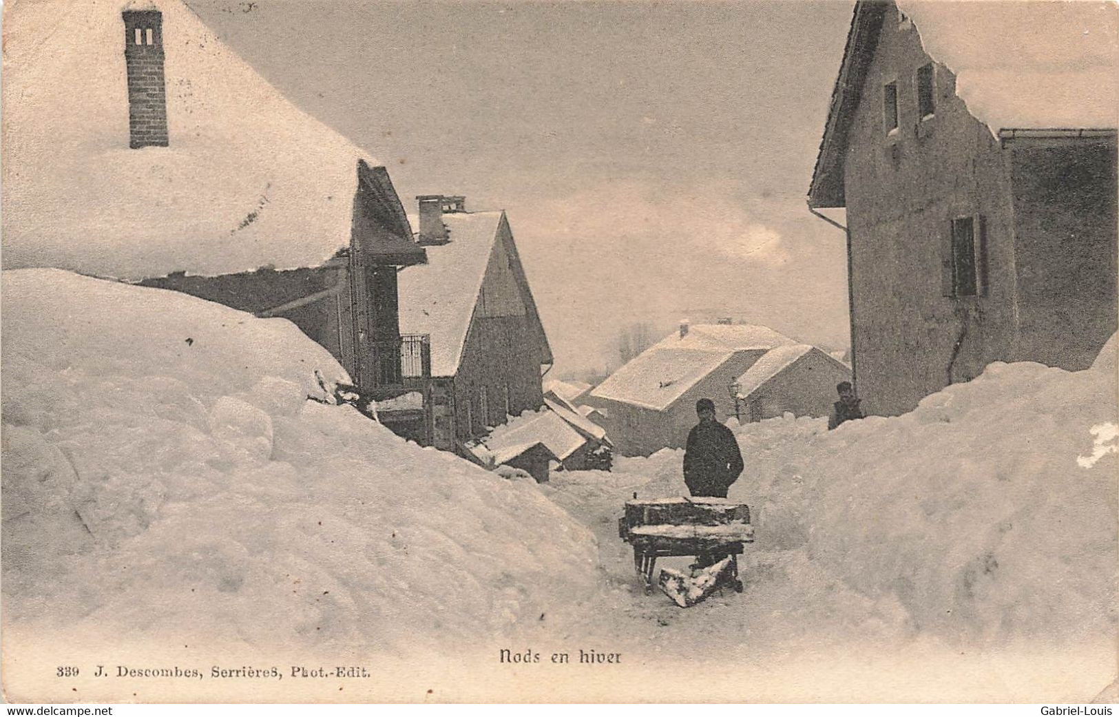 Nods En Hiver 1907 Région Chasseral Animée Luge Transport Der Bois - Nods