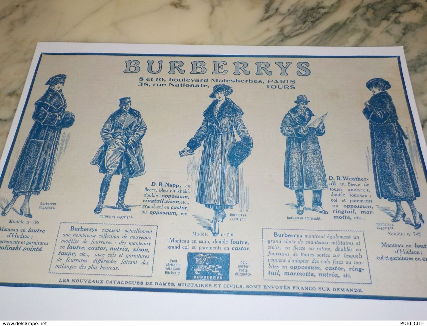 ANCIENNE PUBLICITE RAYON DE DAMES ET HOMMES BURBERRYS 1918 - 1900-1940