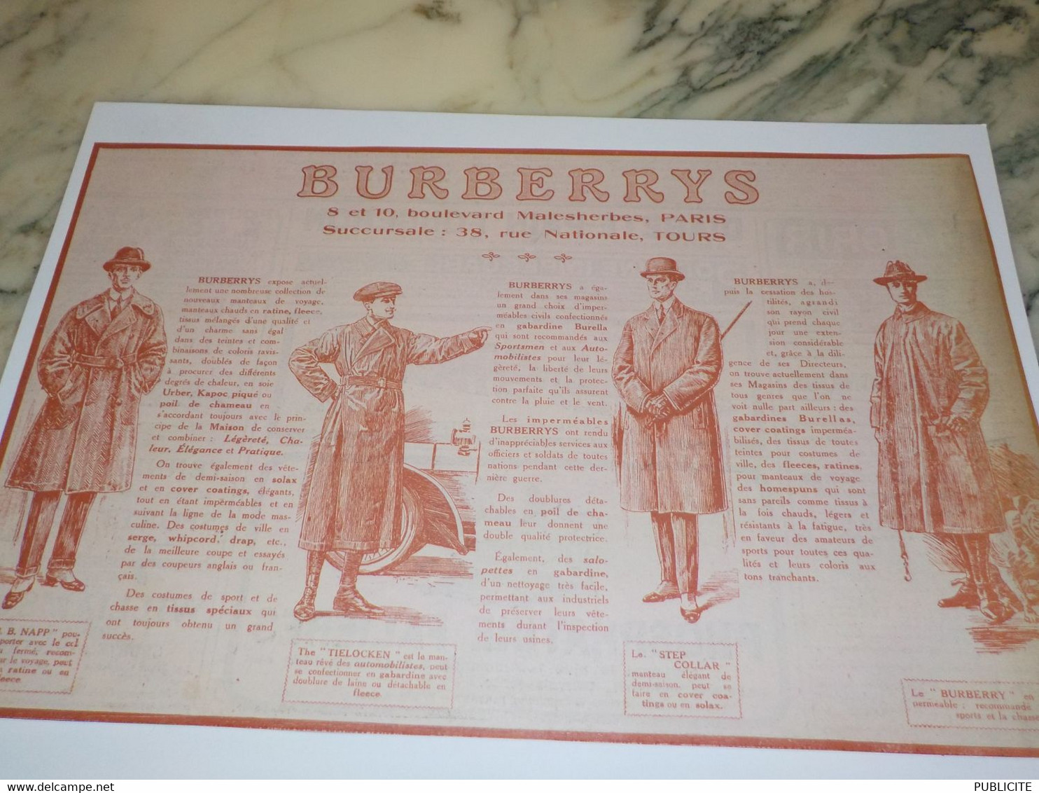 ANCIENNE PUBLICITE RAYON  HOMMES BURBERRYS 1919 - 1900-1940