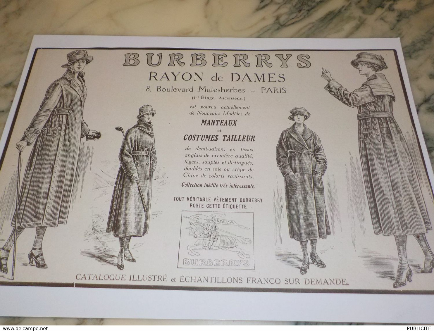 ANCIENNE PUBLICITE RAYON  DE DAMES BURBERRYS 1919 - 1900-1940