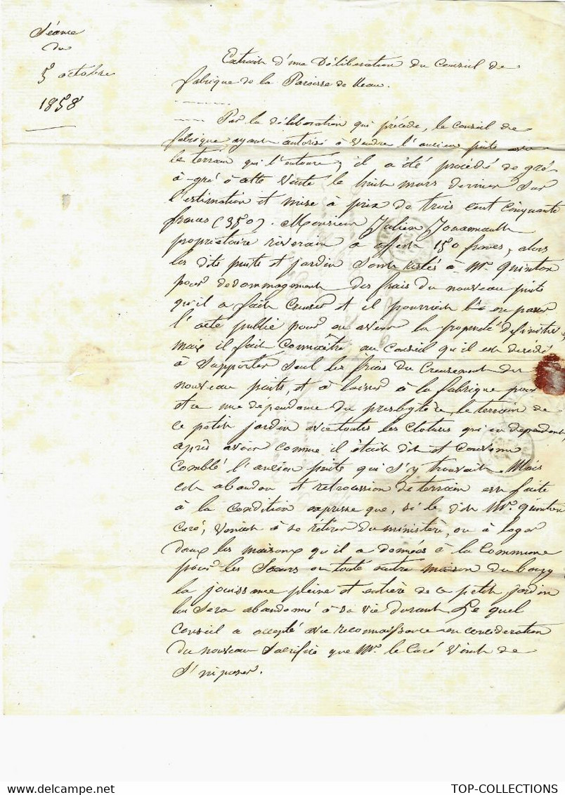 RELIGION 1858 CONSEIL DE FABRIQUE DE LA PAROISSE   EVRON Mayenne CACHET + GROS CHIFFRES + CACHET « D »=> Journal Paris - Historical Documents