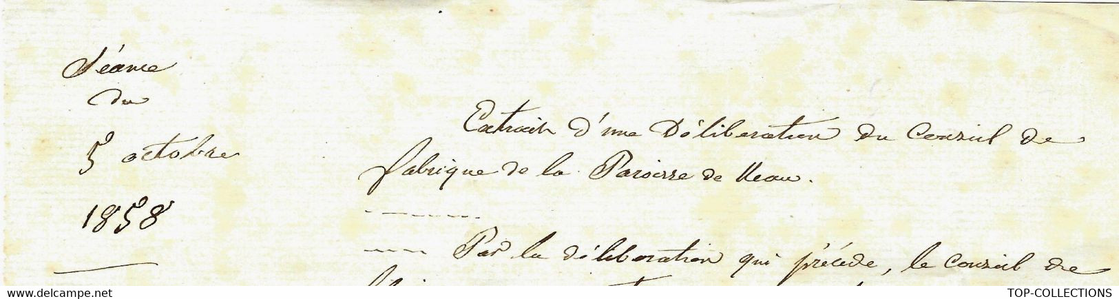 RELIGION 1858 CONSEIL DE FABRIQUE DE LA PAROISSE   EVRON Mayenne CACHET + GROS CHIFFRES + CACHET « D »=> Journal Paris - Documents Historiques