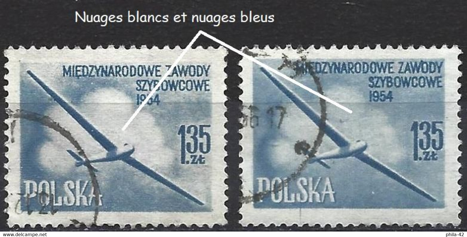 Poland 1954 - Mi 854aA - YT 754 ( Glider ) Blue & White Cloods - Abarten & Kuriositäten