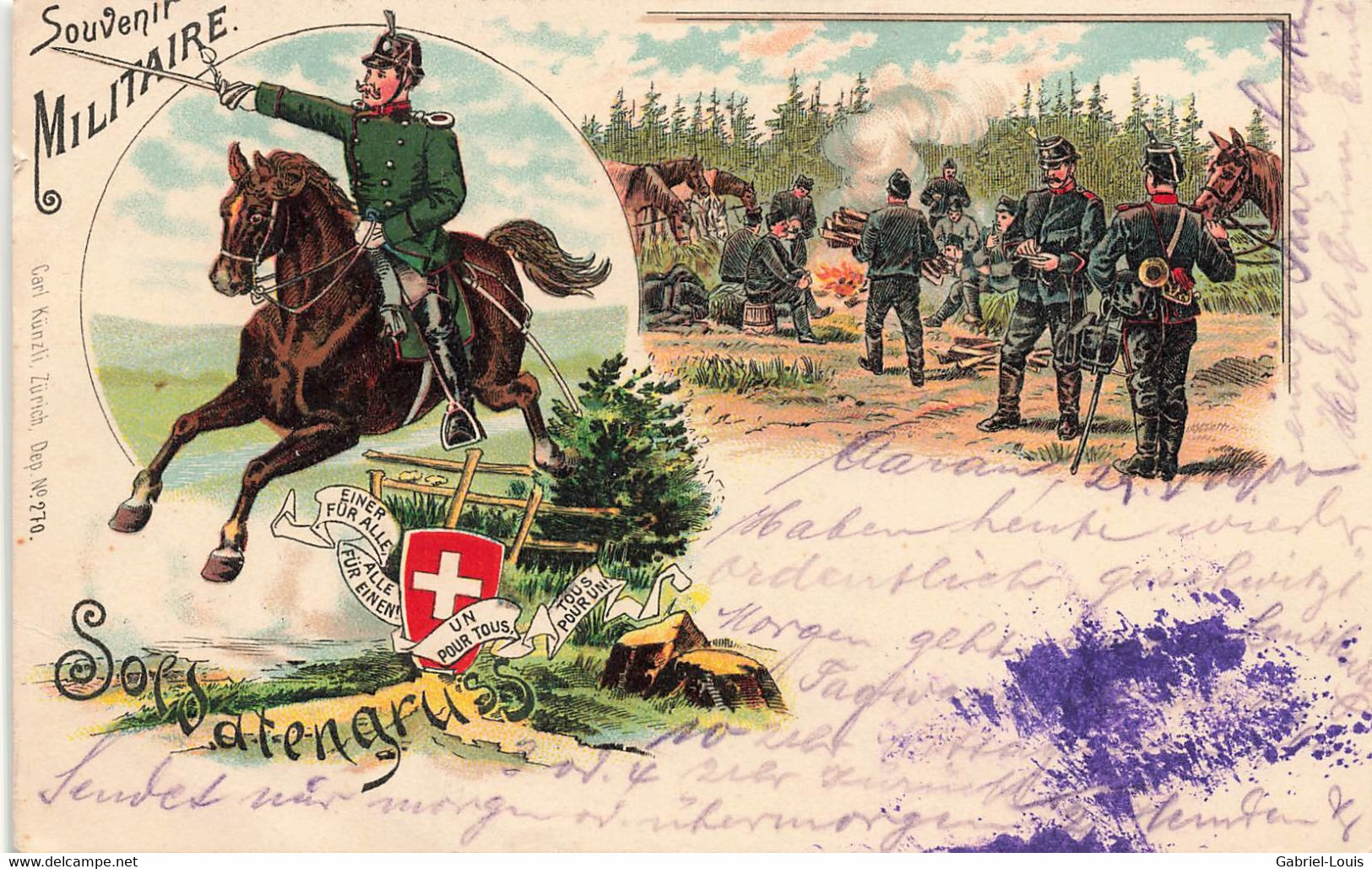 Souvenir Militaire Soldatengruss  Militaria  - Schweizer Armee - Armée Suisse Litho M1900 Dragons Cavalerie - Otros & Sin Clasificación