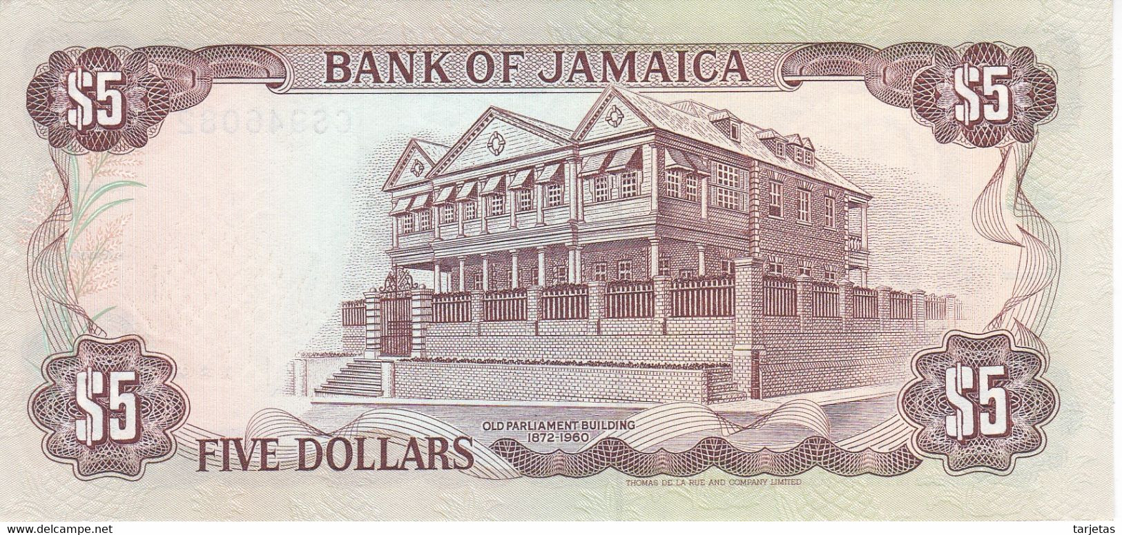 BILLETE DE JAMAICA DE 5 DOLLARS DEL AÑO 1992 SIN CIRCULAR (UNC)  (BANKNOTE) - Jamaique