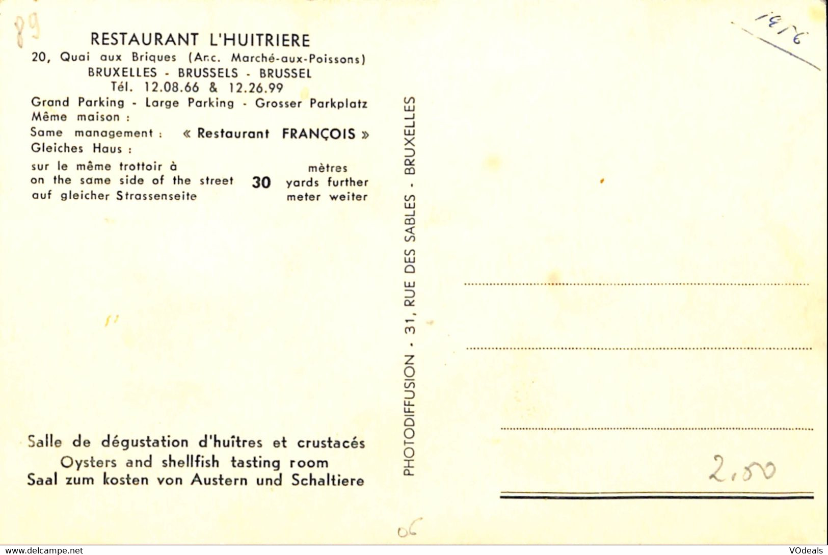 038 708 - CPA - Belgique - Bruxelles - Restaurant L'huitriere - Cafés, Hôtels, Restaurants