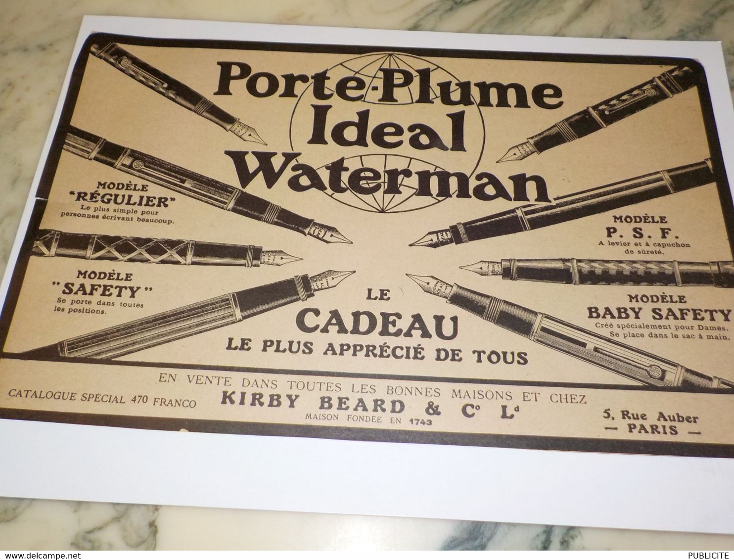 ANCIENNE PUBLICITE  PORTE PLUME WATERMAN 1921 - Autres & Non Classés