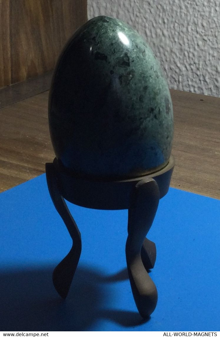 Vintage Decorative Heavy Stone Green Egg With Stand, 250 G, From Italy - Uova