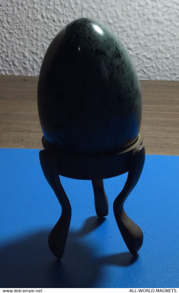 Vintage Decorative Heavy Stone Green Egg With Stand, 250 G, From Italy - Eggs