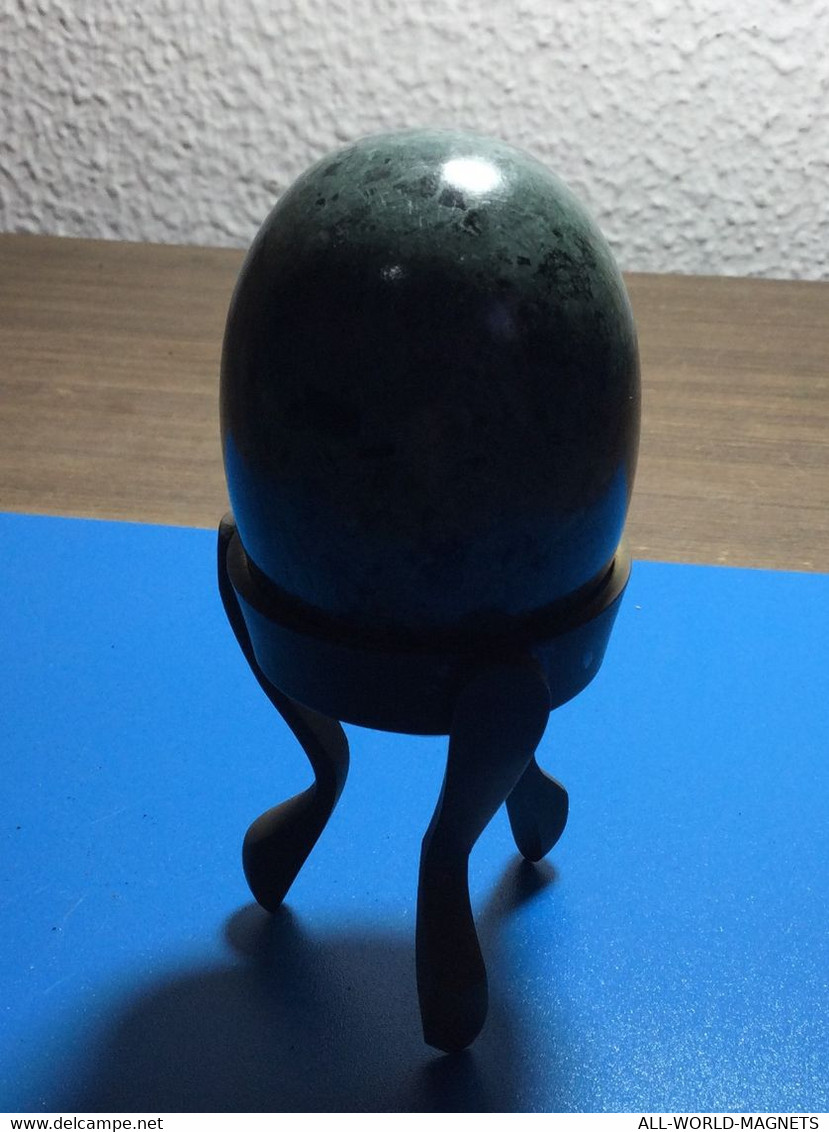 Vintage Decorative Heavy Stone Green Egg with stand, 250 g, from Italy