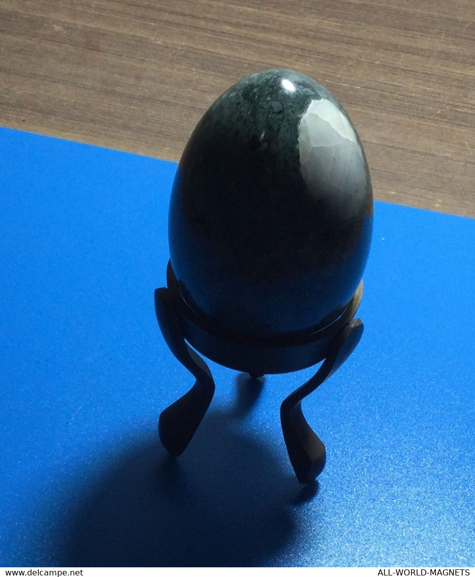 Vintage Decorative Heavy Stone Green Egg with stand, 250 g, from Italy