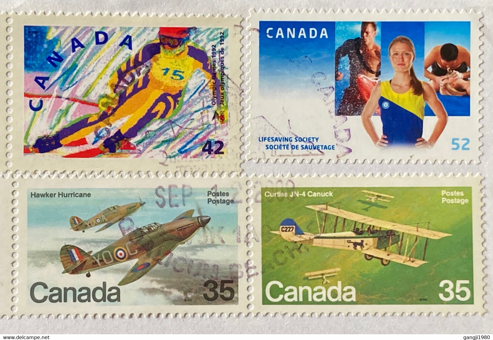 CANADA,2008,QUALICUM BEACH,SPECIAL CANCELLATION COVER USED TO ENGLAND,6 STAMPS,BUTTERFLY,ART,PAINTING,ICE SKI,AEROPLANE, - Briefe U. Dokumente