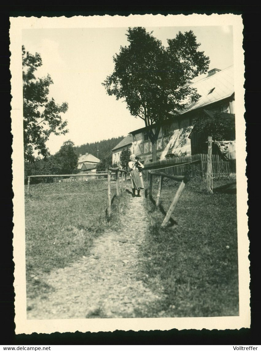 Orig. Foto 1932 Oberneuschönberg Olbernhau, Frau Mit Kleinem Hund Vor Privatem Haus, Anwesen - Olbernhau