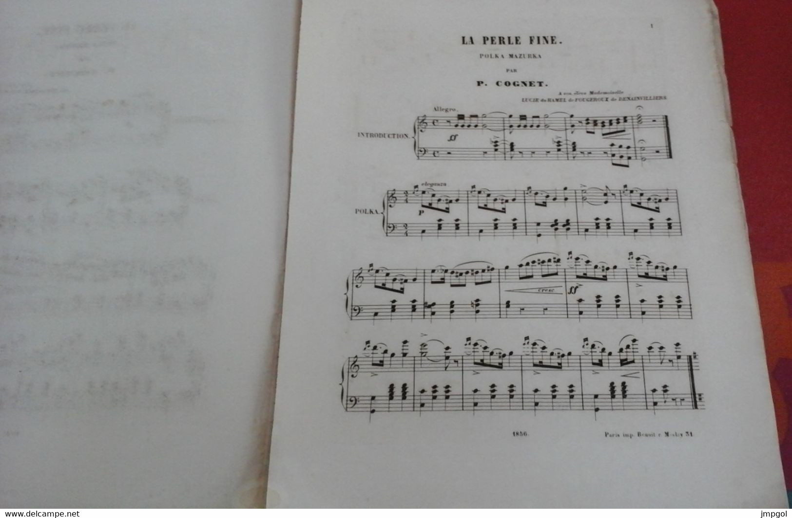 Grande Partition La Perle Fine Polka Mazurka Pour Pianon Par P Cognet 19 ème Siècle - Noten & Partituren