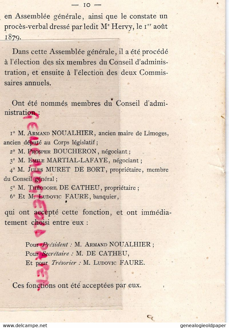 87-23-19- ECOLE -SOCIETE ETABLISSEMENTS SCOLAIRES LIMOGES-ETUDE HERVY NOTAIRE 1879- ADOLPHE JOUHANNEAUD-LAMY LA CHAPELLE - Limousin