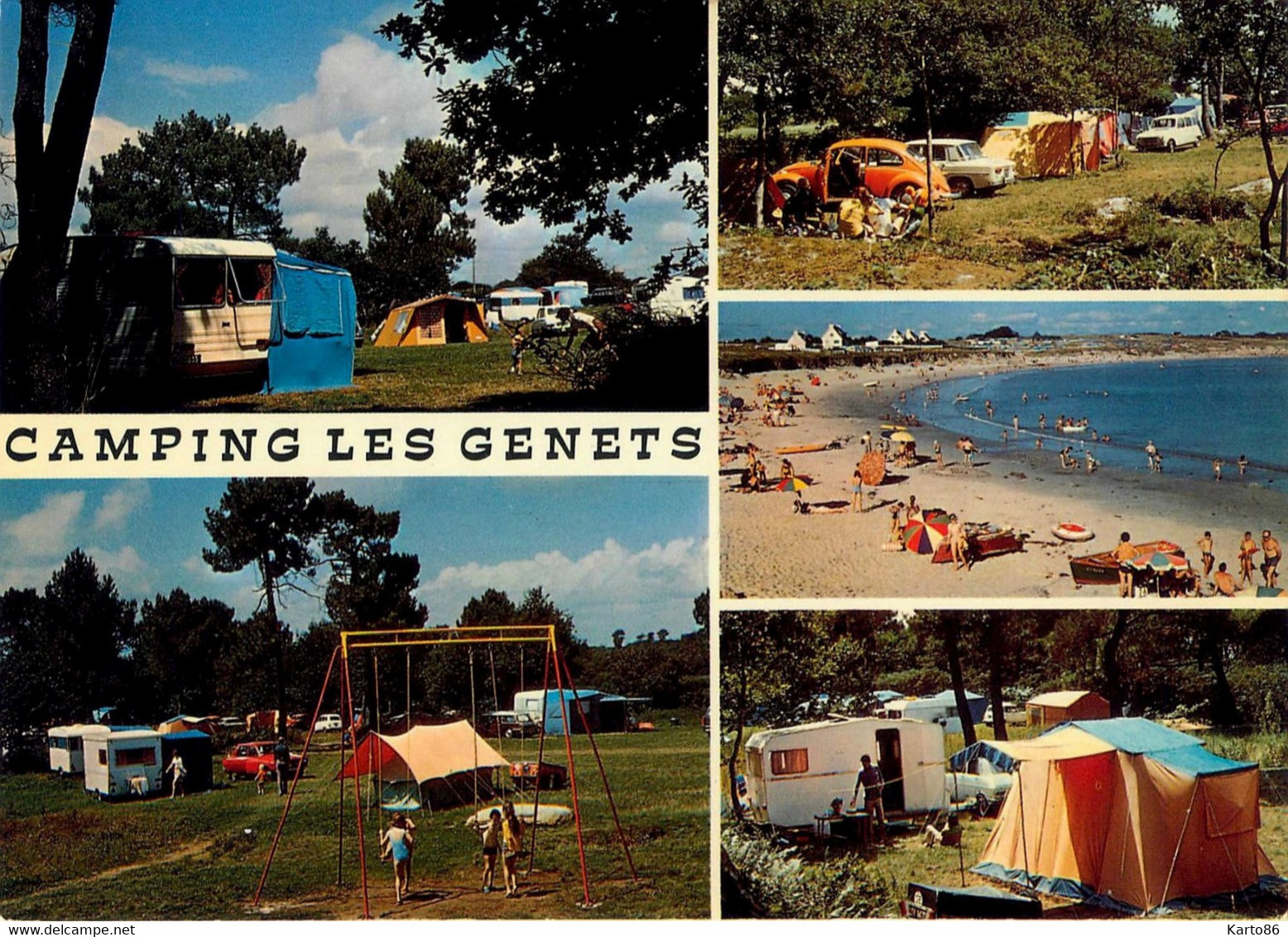 Névez * Souvenir Camping Les Genêts * Cpa 3 Vues * Caravanes Caravaning - Névez