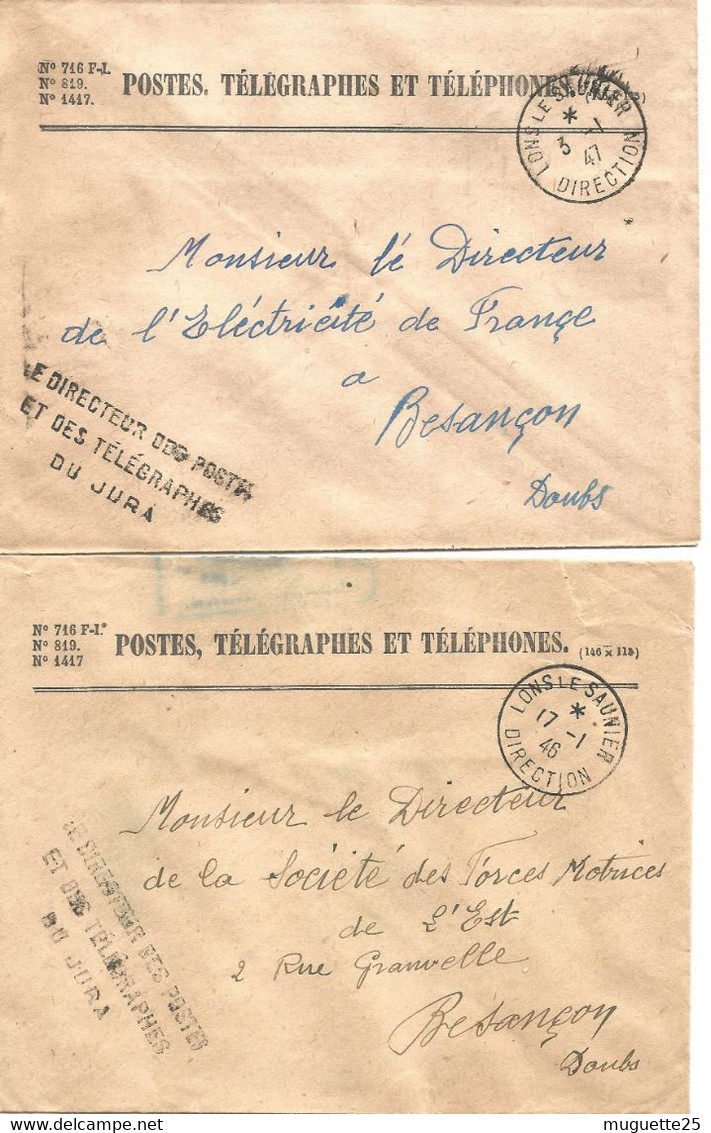 France Enveloppe -Postes-télégraphes-téléphones -cachet à Date  1946-47-Lons Le Saunier(39 Jura) - Poste