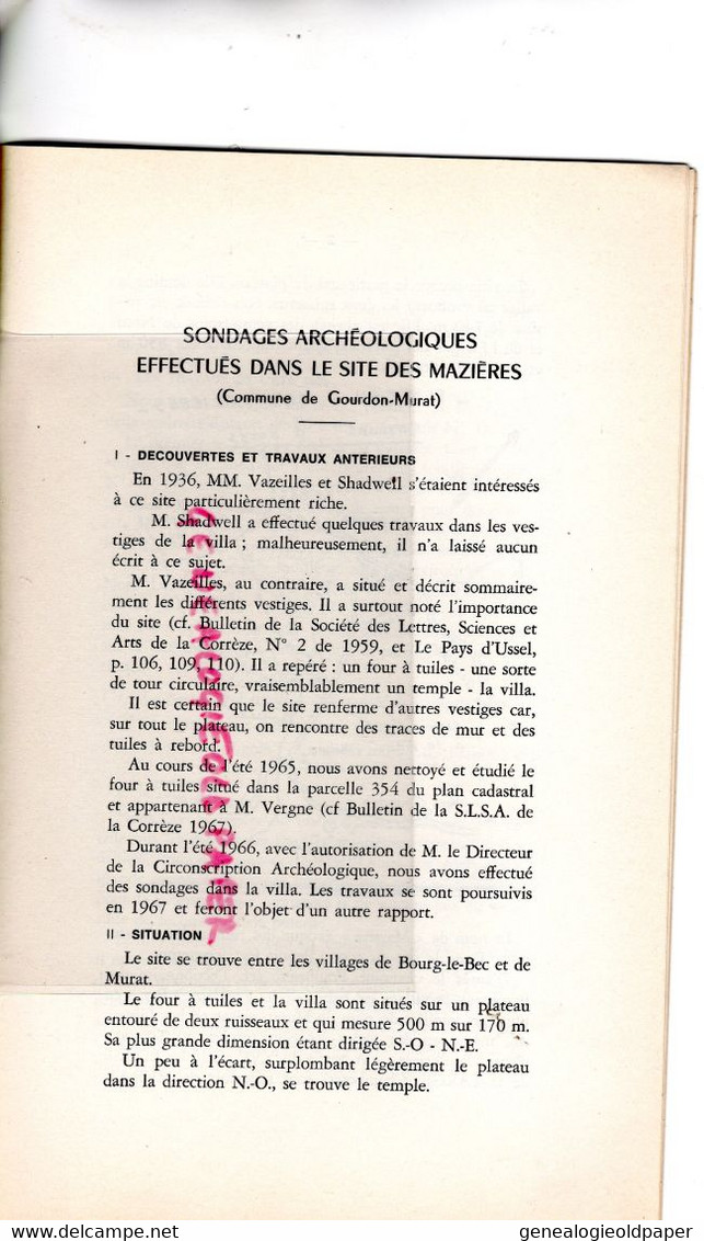 46- GOURDON MURAT-SONDAGES ARCHEOLOGIQUES SITE DE MAZIERES-MANOUS ET LINTZ- 1967 - Midi-Pyrénées