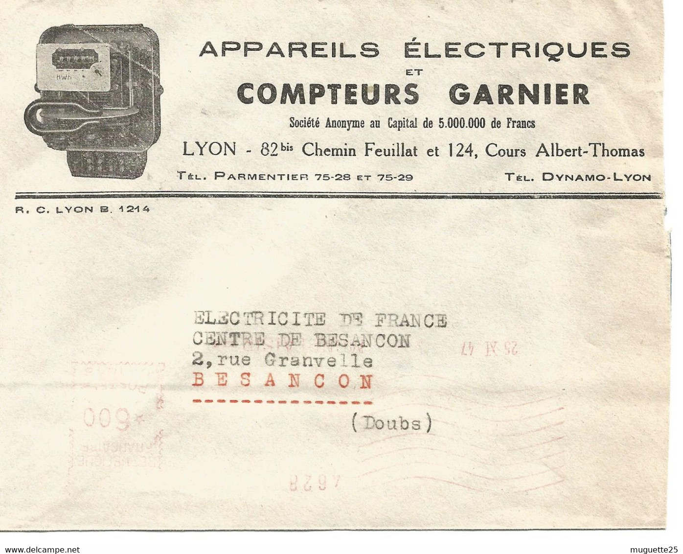 France Enveloppe -Appareils électriques Et Compteurs Garnier Lyon - Fabrieken En Industrieën