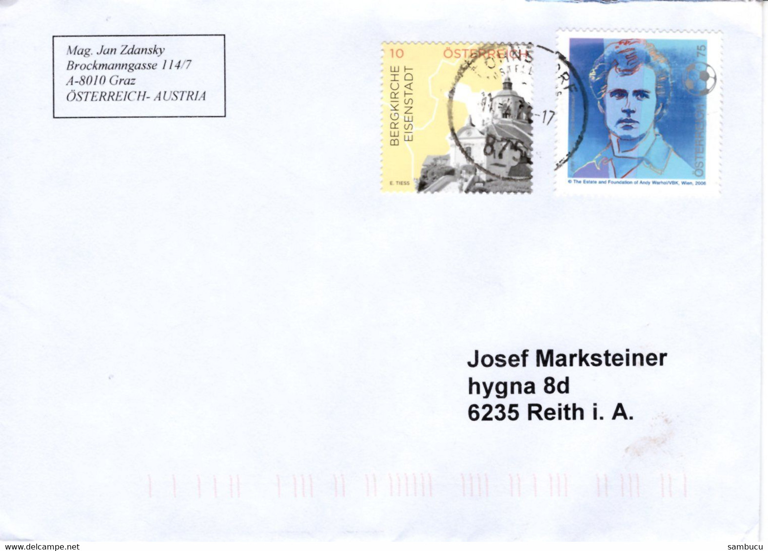 Brief Von 8753 Fohnsdorf Mit 75 Cent Andy Warhol + 10 Cent Eisenstadt  2022 - Briefe U. Dokumente