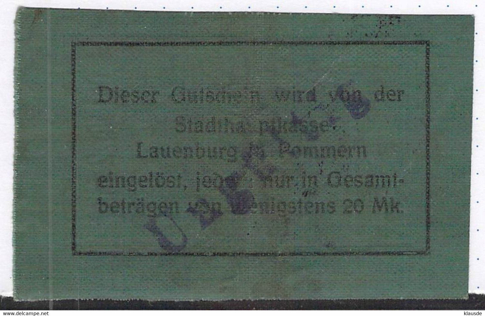 Lauenburg /Pom. (Leborg) Notgeld 1+2 MK Auf Leinenpapier - 1° Guerra Mondiale