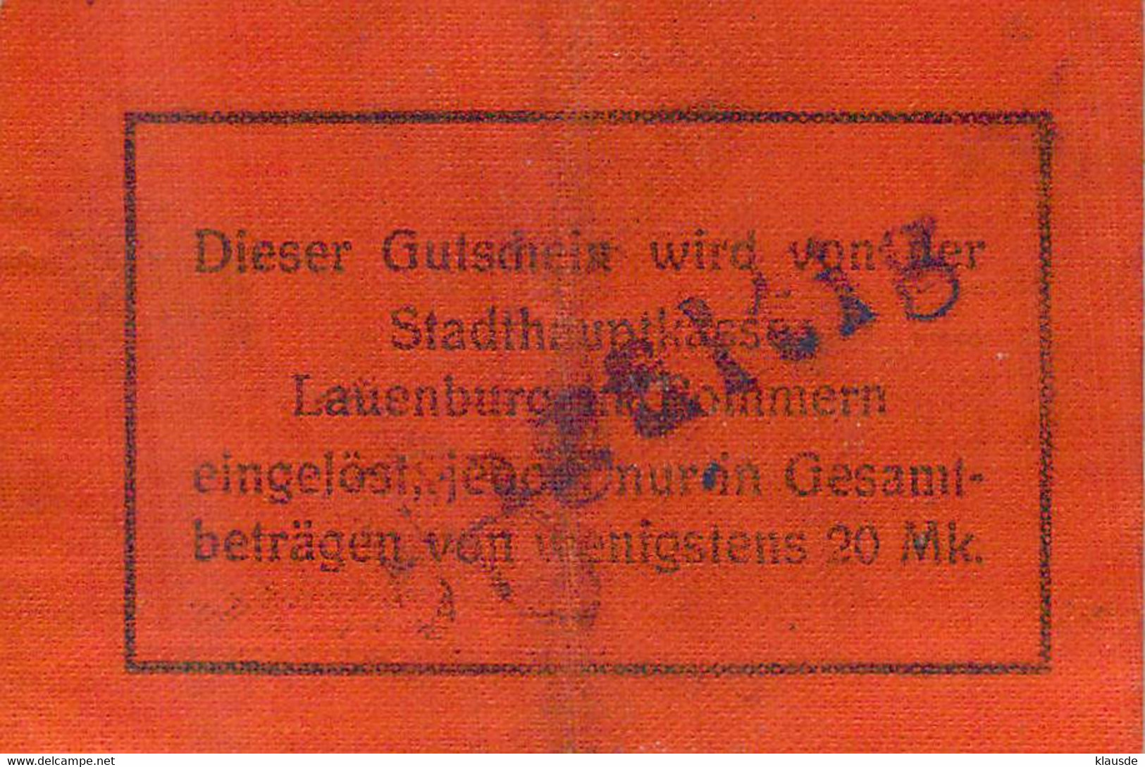 Lauenburg /Pom. (Leborg) Notgeld 1+2 MK Auf Leinenpapier - 1° Guerre Mondiale