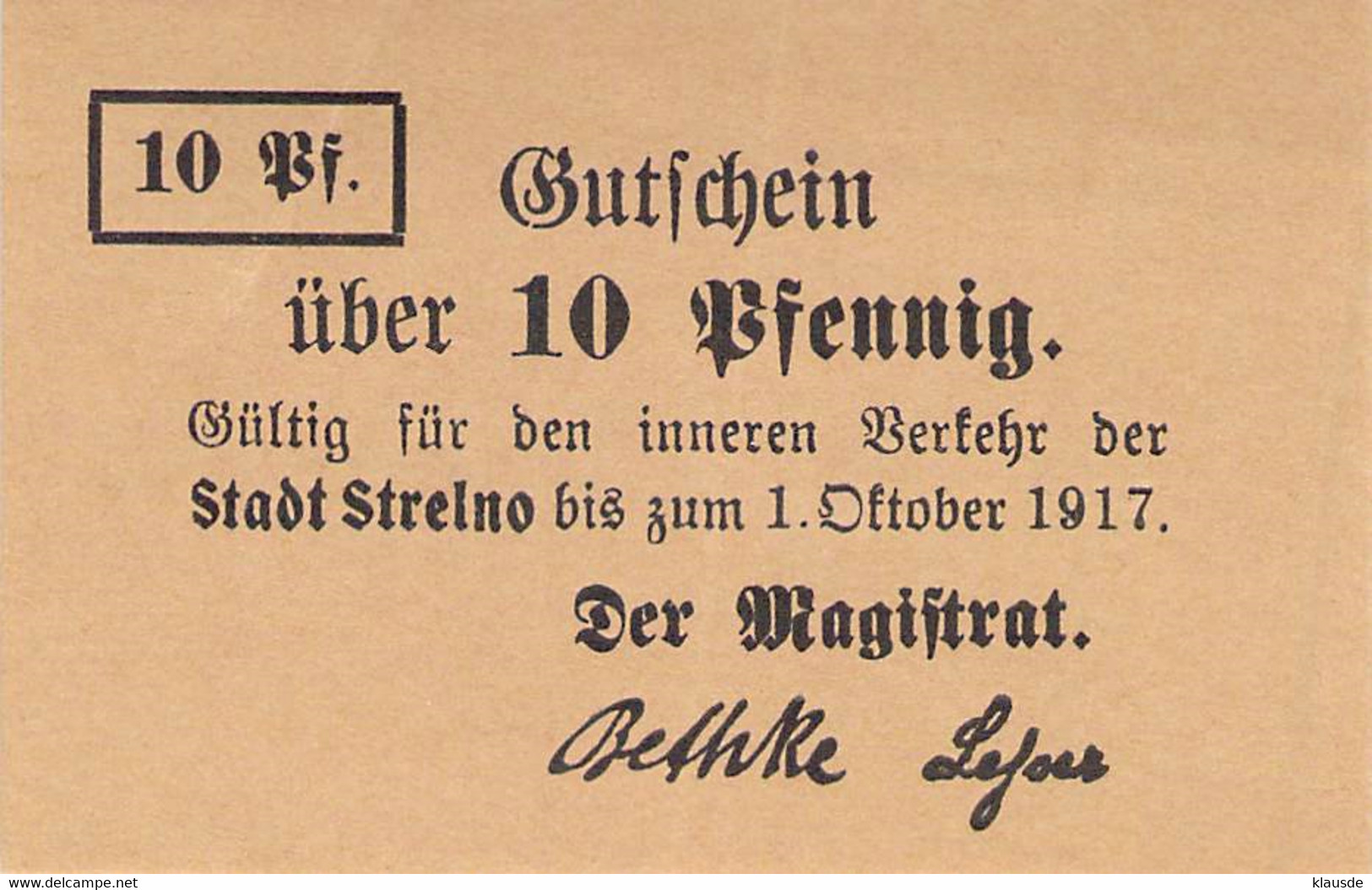 Strelno (Strzelno) Pommern 3  Notgeldschein 1914 UNC - WWI