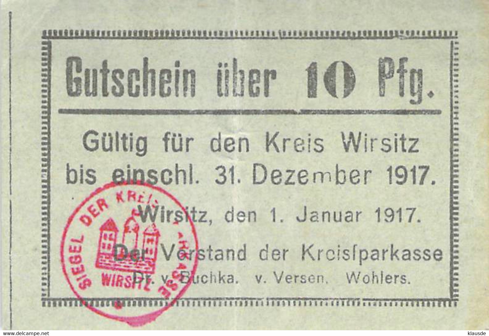 Wirsitz Posen 4  Notgeldschein 1917 UNC 3x Gefaltet 1x - 1. WK