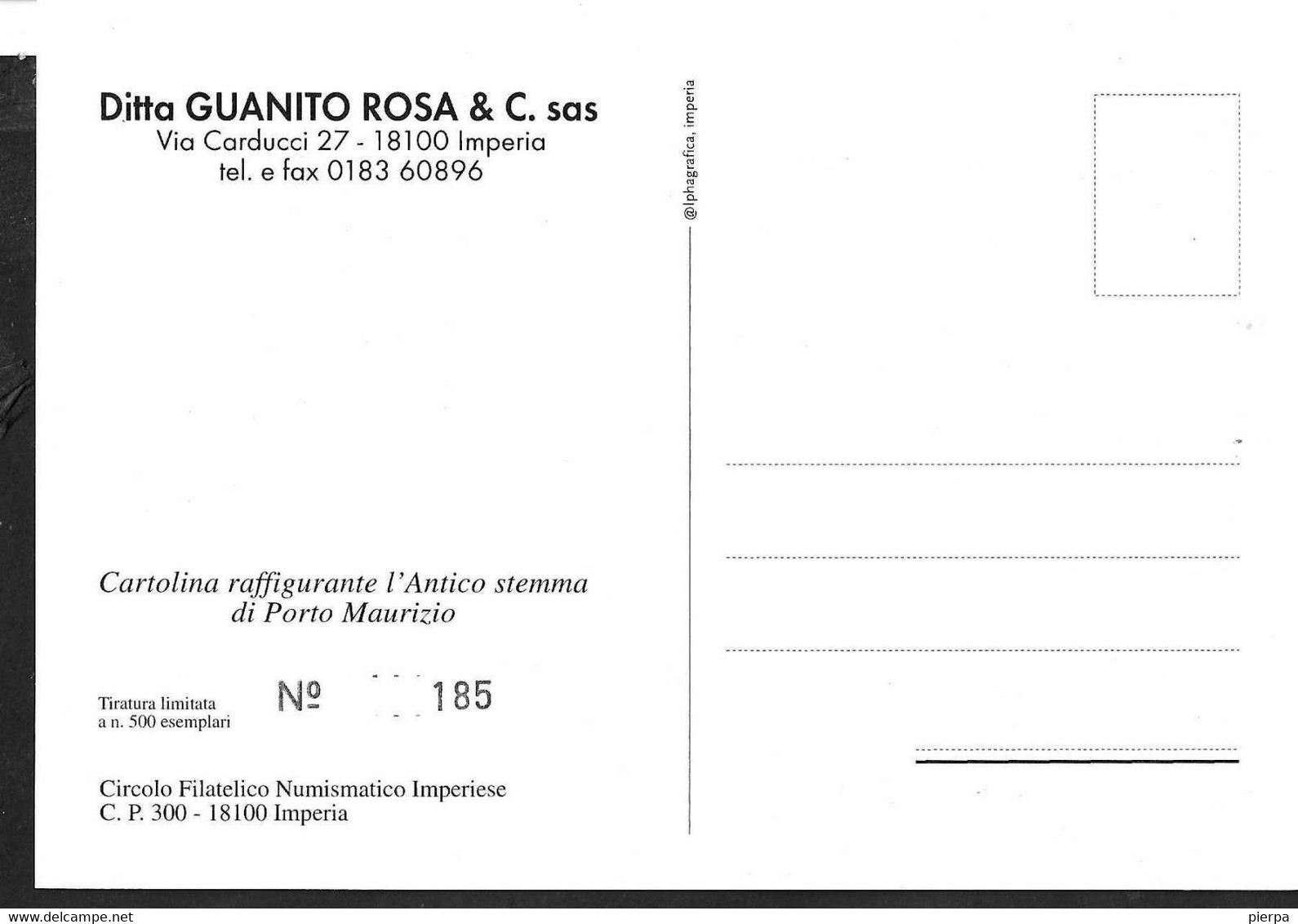 MOSTRA FILATELICA 2007 PORTO MAURIZIO - ANTICO STEMMA - CARTOLINA A TIRATURA LIMITATA - Manifestazioni