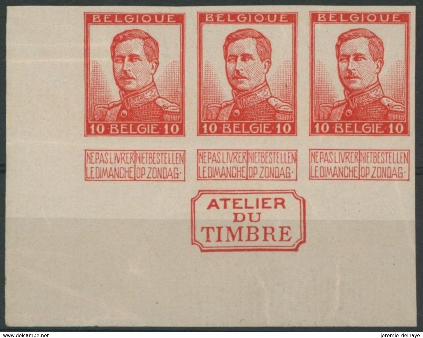 Réimpression - Pellens : 10C Rouge X3 Coin De Feuille + Atelier Du Timbre - Proofs & Reprints