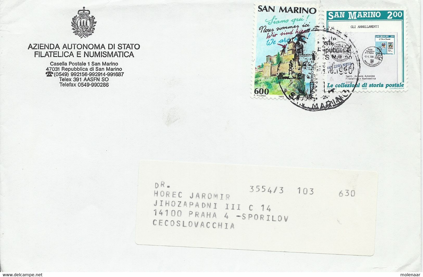 San Marino Brief Uit 1990 Met 2 Postzegels (5993) - Cartas & Documentos