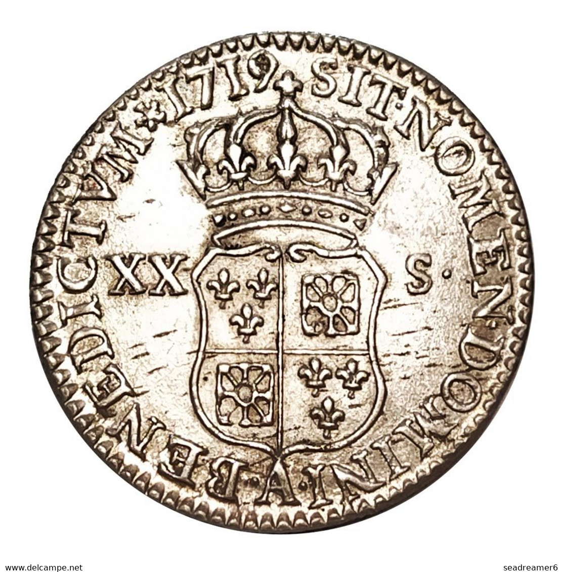 Pièce Royale D'argent - Louis XV - 20 Sols 1/6 D'écu De France Et Navarre 1719 A Paris - 1715-1774 Luis XV El Bien Amado