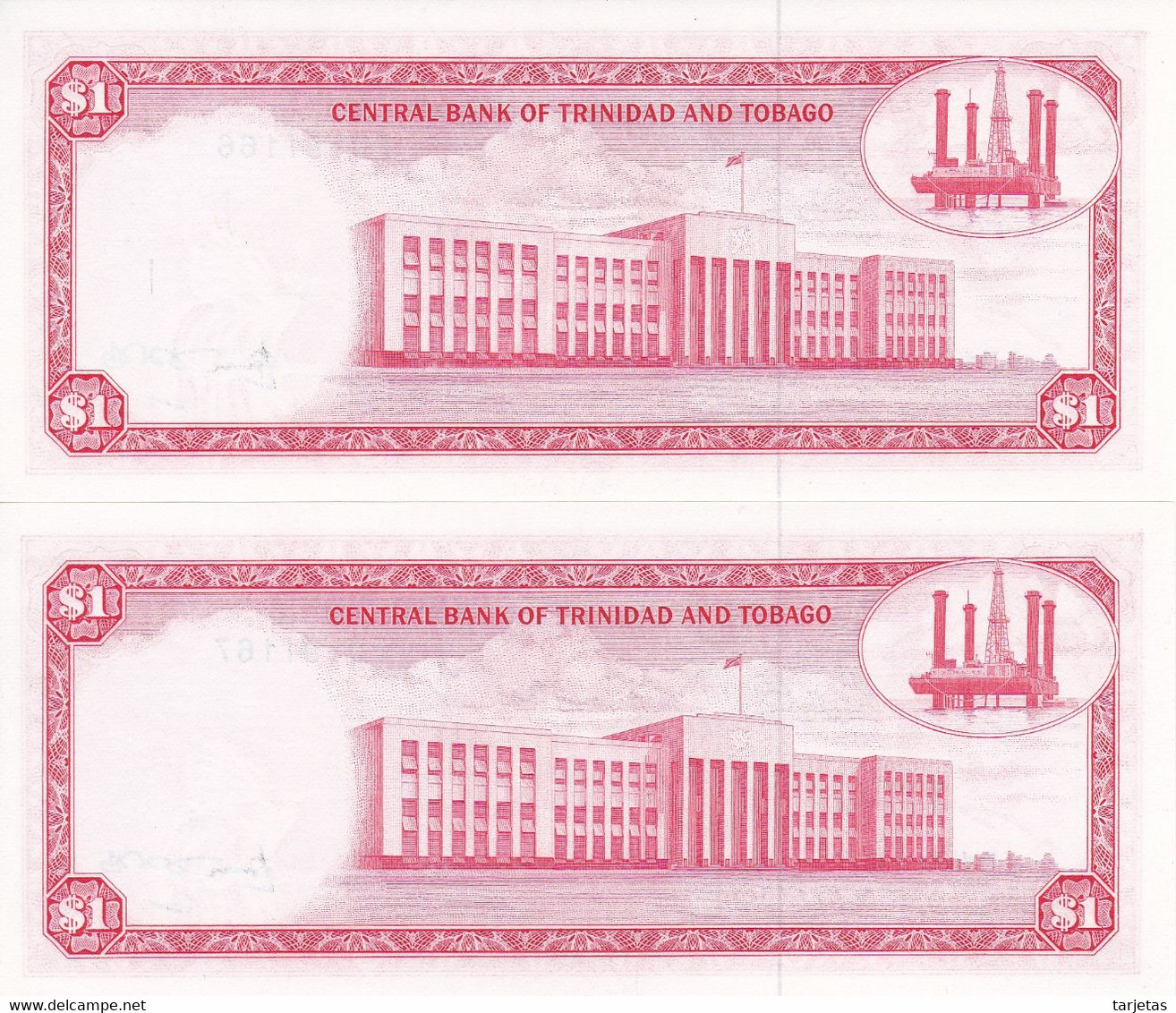 PAREJA CORRELATIVA DE TRINIDAD Y TOBAGO DE 1 DOLLAR DEL AÑO 1977 SIN CIRCULAR (UNC)(BANKNOTE) - Trinidad En Tobago