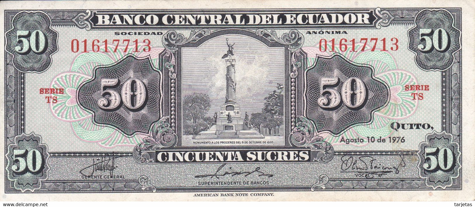 BILLETE DE ECUADOR DE 50 SUCRES DEL AÑO 1976  (BANK NOTE) - Equateur