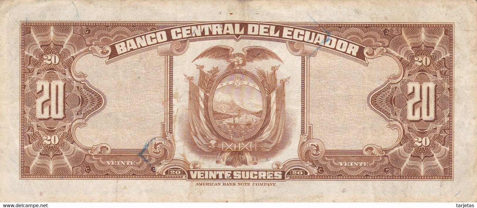 BILLETE DE ECUADOR DE 20 SUCRES DEL AÑO 1971  (BANK NOTE) - Equateur