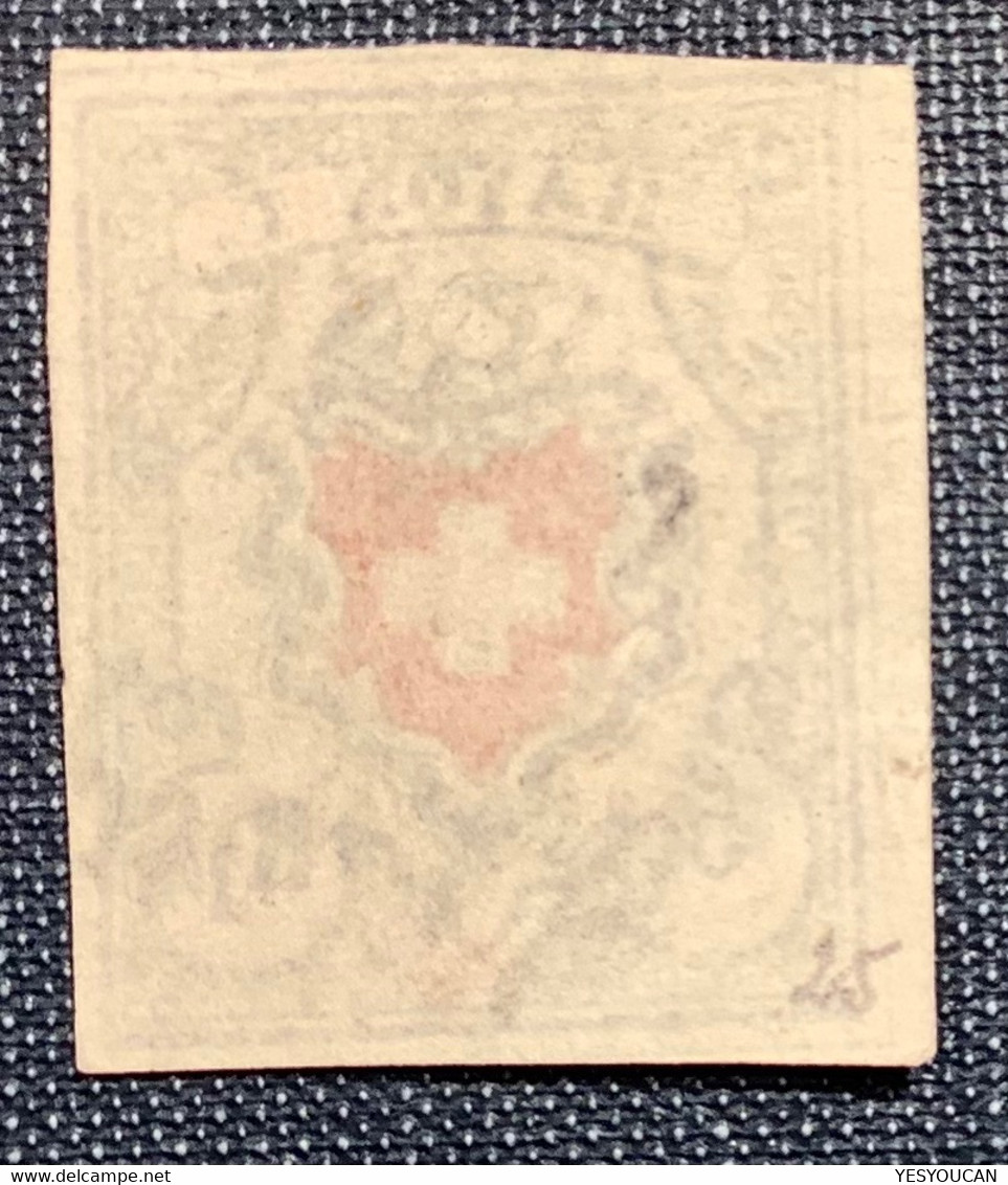 1851, Zst 17 II Stein B3 T.25 RU, 5 Rp Rayon I KE SPUREN ! (Attest Marchand Schweiz Suisse Certificat Cert Mi.9 II - 1843-1852 Federale & Kantonnale Postzegels