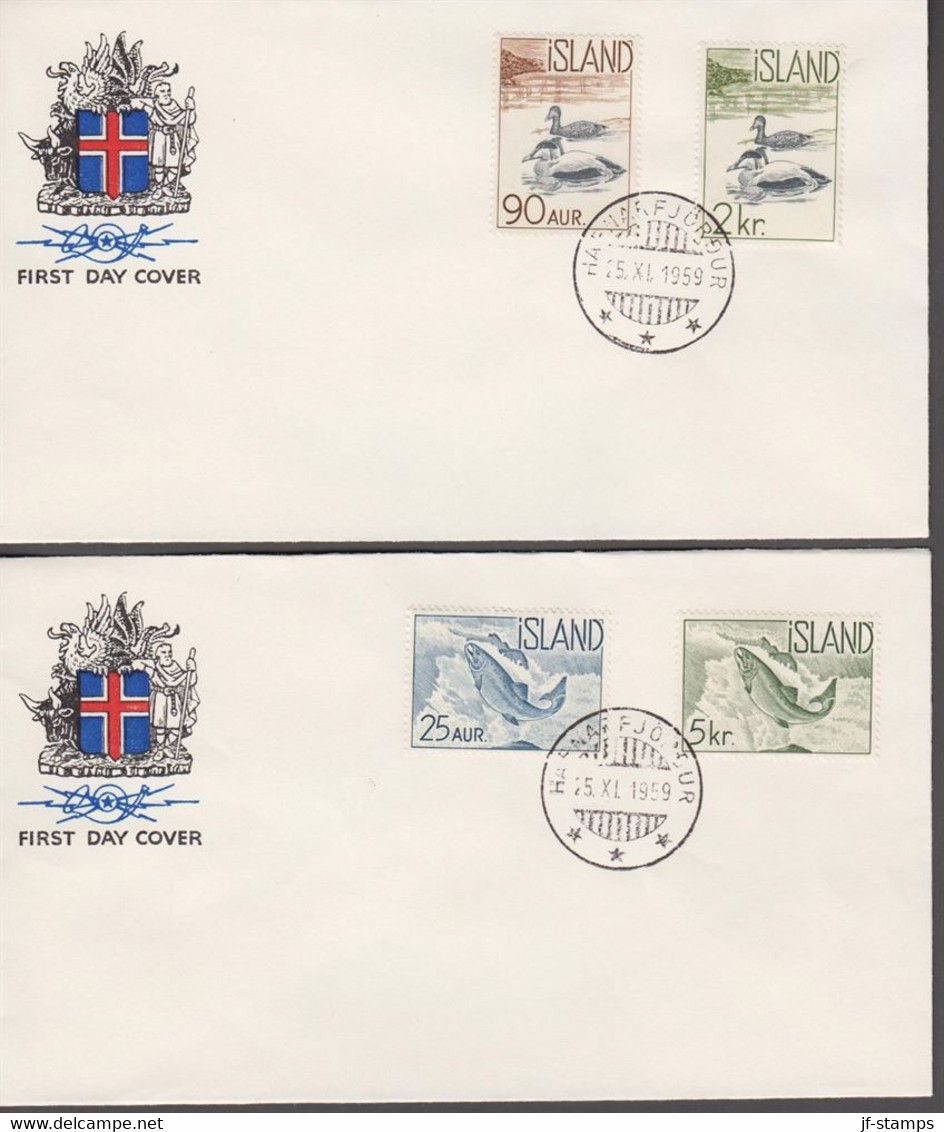 1959. ISLAND. FAUNA Set On FDC HAFNARFJÖRDUR 25. XI. 1959. Unusual With FDC Outside Reykj... (Michel 335-338) - JF518931 - Storia Postale