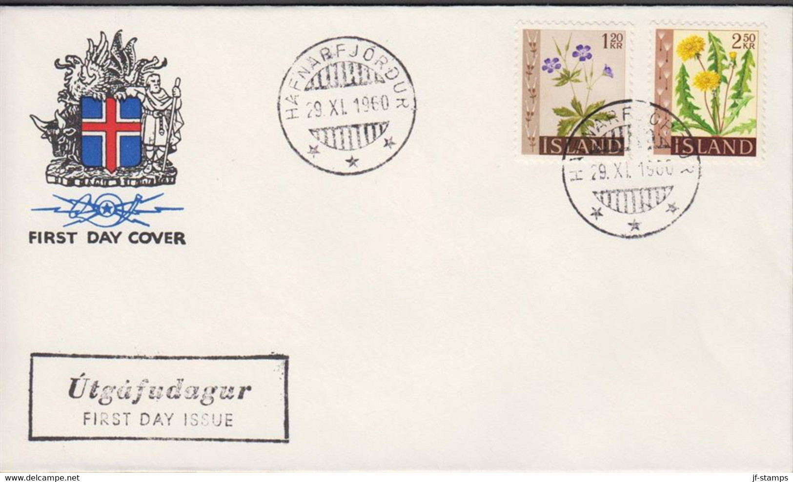 1960. ISLAND. FLOWER Set On FDC HAFNARFJÖRDUR 29. XI. 1960. Unusual With FDC Outside Reyk... (Michel 345-346) - JF518934 - Covers & Documents
