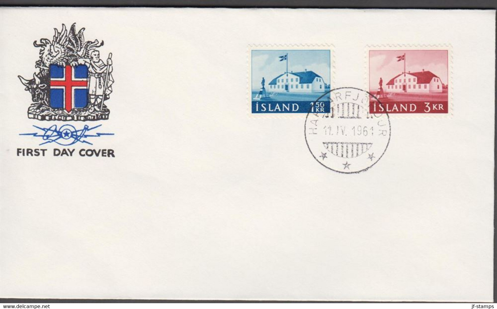 1961. ISLAND. Government Building Set On FDC HAFNARFJÖRDUR 11. IV. 1961. Unusual With FDC... (Michel 347-348) - JF518938 - Briefe U. Dokumente