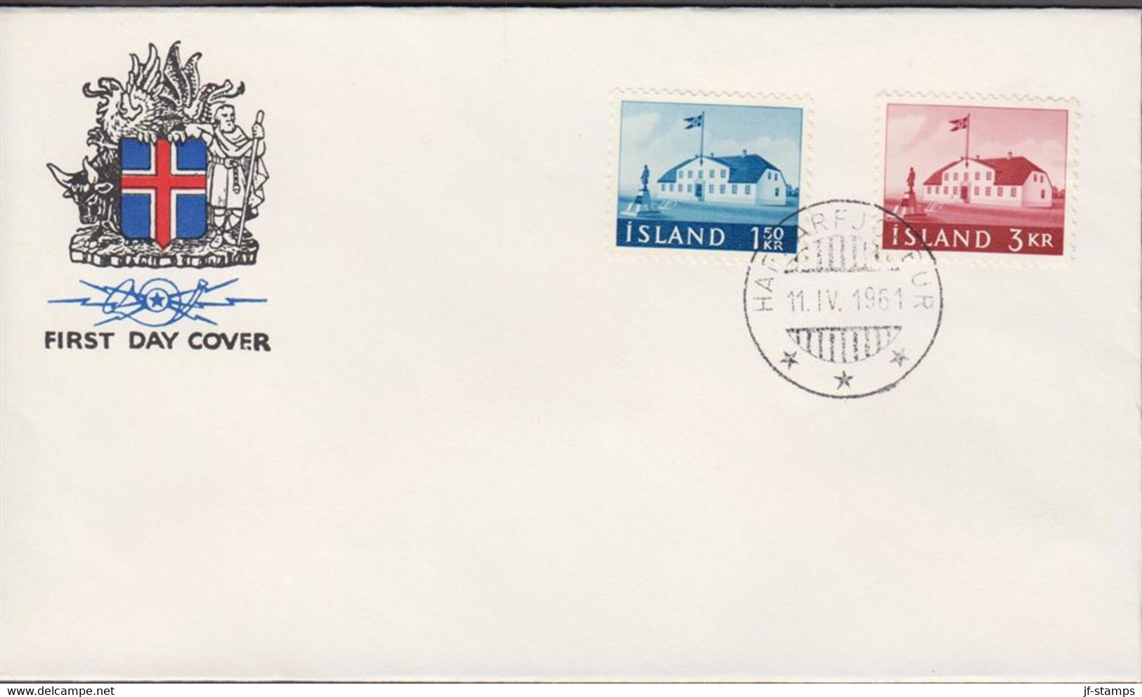 1961. ISLAND. Government Building Set On FDC HAFNARFJÖRDUR 11. IV. 1961. Unusual With FDC... (Michel 347-348) - JF518941 - Briefe U. Dokumente