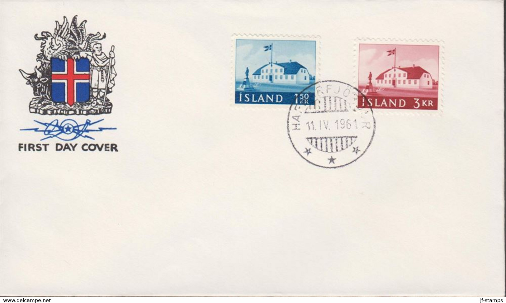 1961. ISLAND. Government Building Set On FDC HAFNARFJÖRDUR 11. IV. 1961. Unusual With FDC... (Michel 347-348) - JF518942 - Covers & Documents