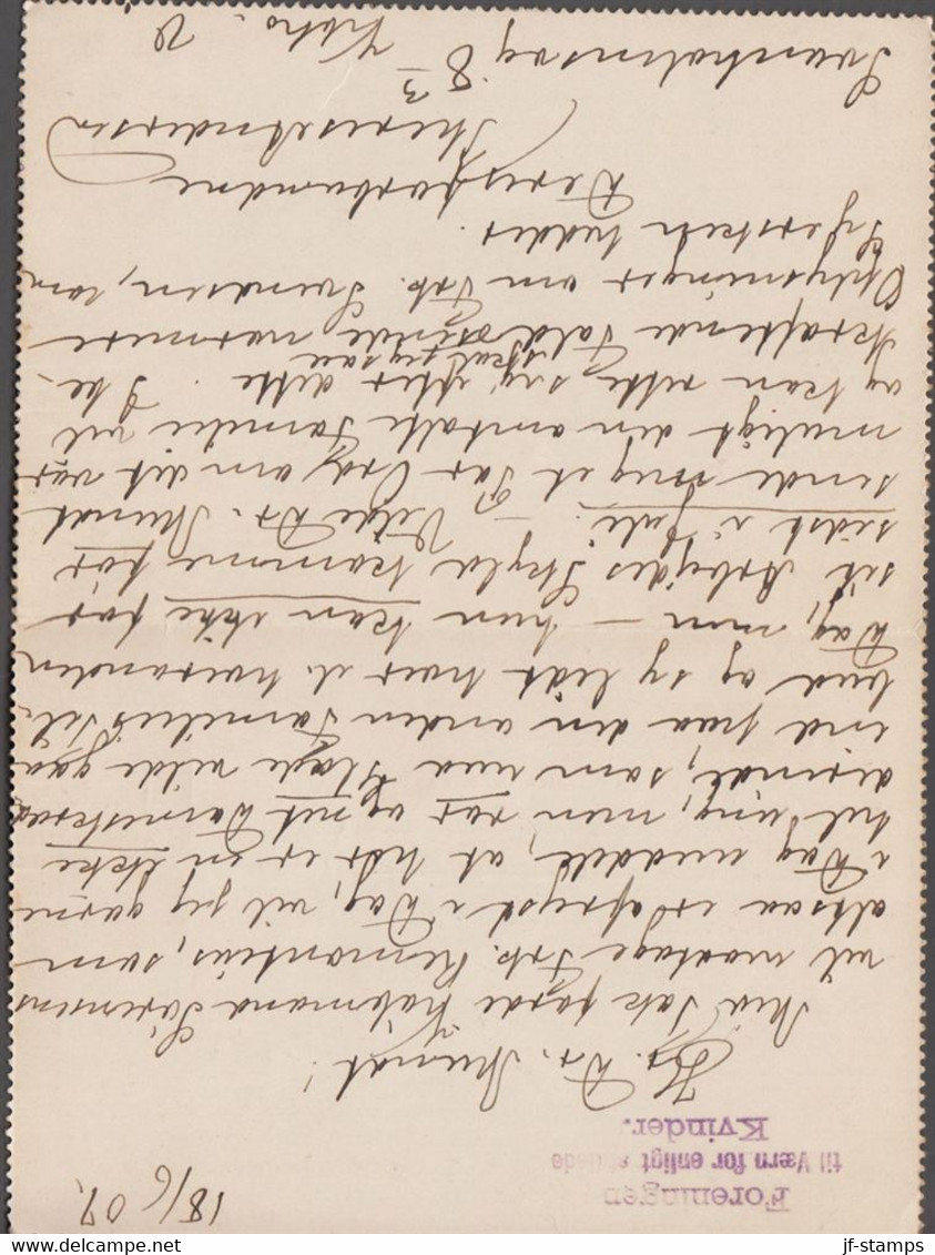 1907. DANMARK. 5 ØRE KORRESPONDANCEKORT Frederik VIII + 5 øre Cancelled KJØBENHAVN 18.6.07. Sender Forenin... - JF519028 - Cartas & Documentos