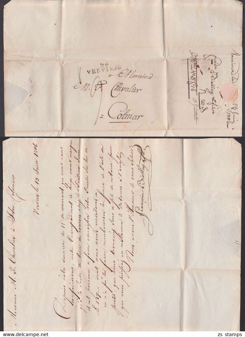 Verviers Belgien Altbrief Von 1806 Nach Colmar Elsass Colmer Kolmar Mit Inhalt - 1794-1814 (Periodo Frances)